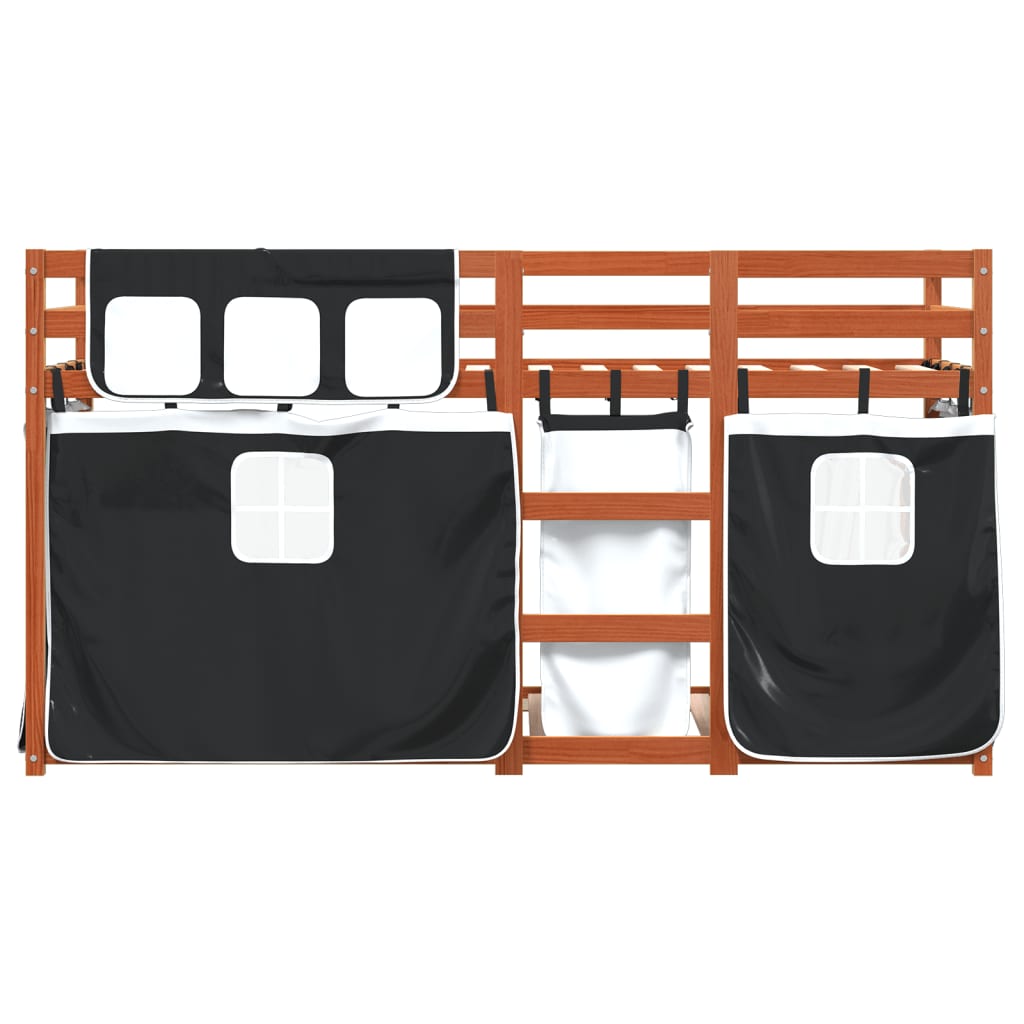 Stapelbed met gordijnen 75x190 cm grenenhout wit en zwart