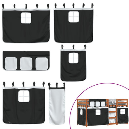 Stapelbed met gordijnen 75x190 cm grenenhout wit en zwart