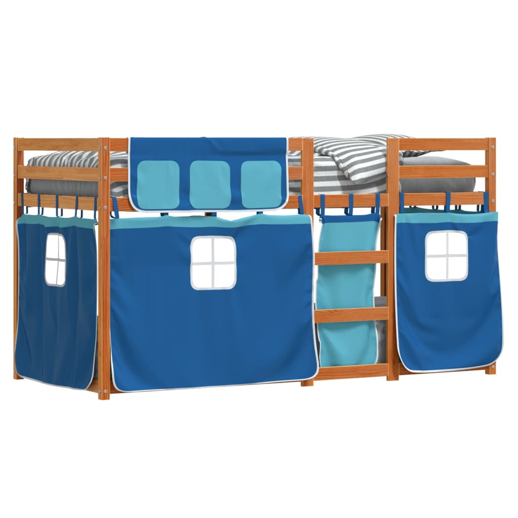 Stapelbed met gordijnen 75x190 cm massief grenenhout blauw