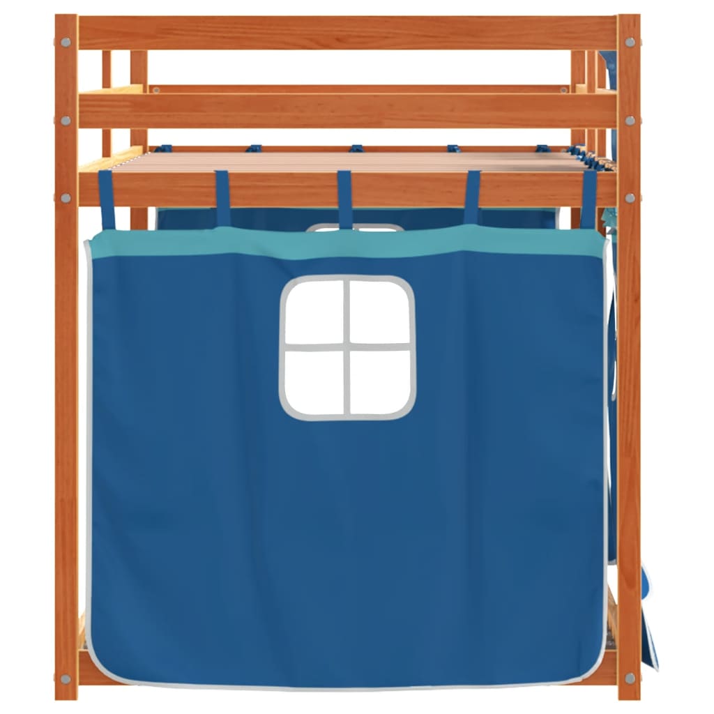 Stapelbed met gordijnen 75x190 cm massief grenenhout blauw