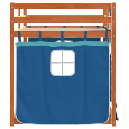 Stapelbed met gordijnen 75x190 cm massief grenenhout blauw