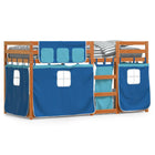 Stapelbed met gordijnen 75x190 cm massief grenenhout blauw