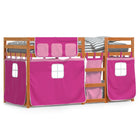 Stapelbed met gordijnen 75x190 cm grenenhout roze