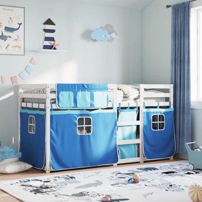 Stapelbed met gordijnen 90x200 cm massief grenenhout blauw
