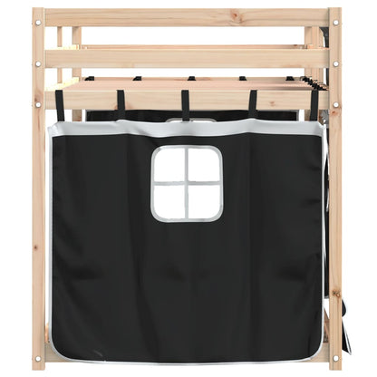 Stapelbed met gordijnen 90x190 cm grenenhout wit en zwart