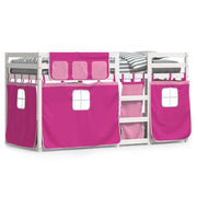Stapelbed 90x190 cm grenenhout roze met gordijn