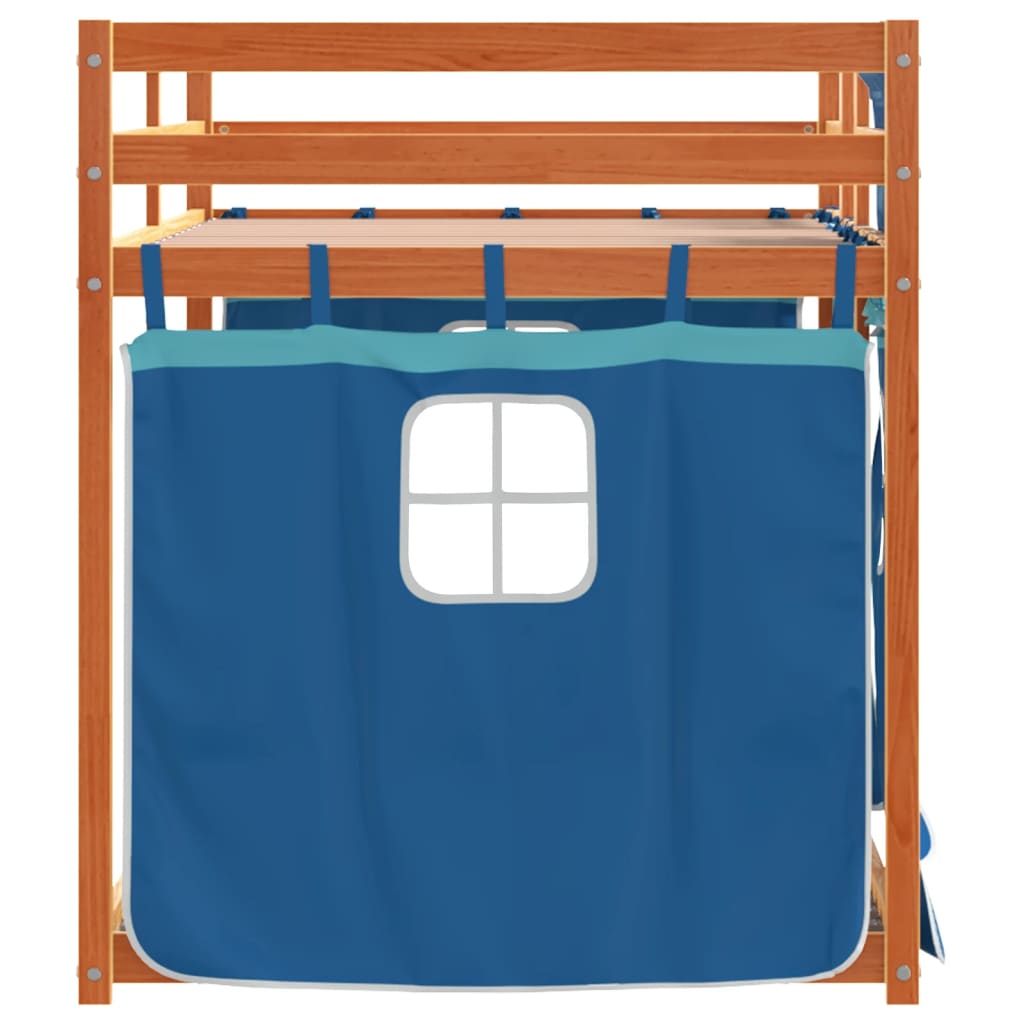 Stapelbed met gordijnen 90x200 cm massief grenenhout blauw