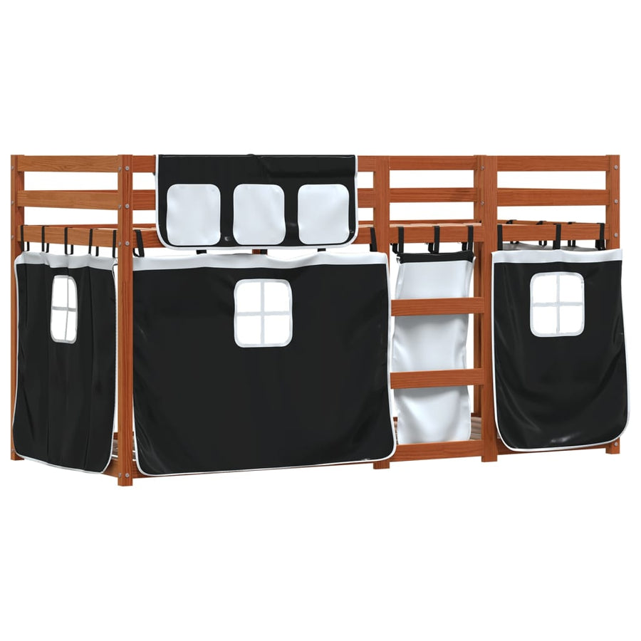 Stapelbed met gordijnen 90x190 cm grenenhout wit en zwart