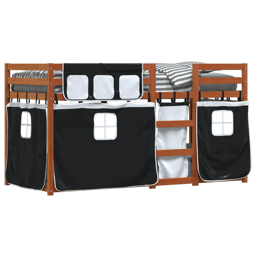 Stapelbed met gordijnen 90x190 cm grenenhout wit en zwart