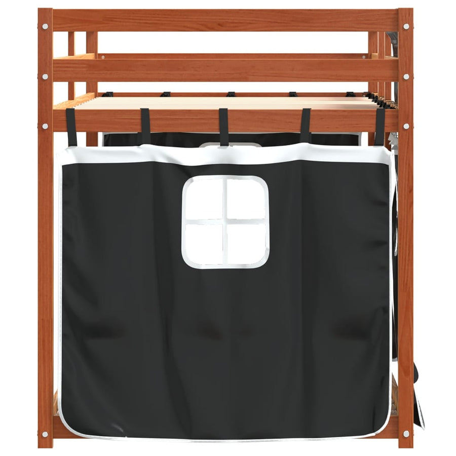 Stapelbed met gordijnen 90x190 cm grenenhout wit en zwart