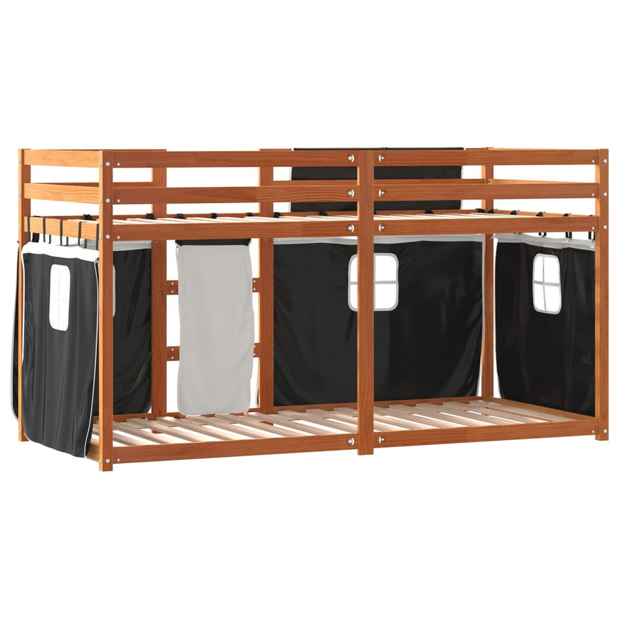 Stapelbed met gordijnen 90x190 cm grenenhout wit en zwart