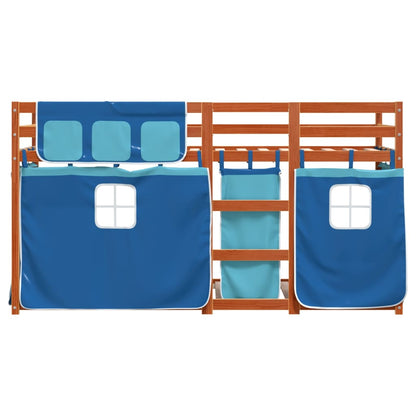 Stapelbed met gordijnen 90x190 cm massief grenenhout blauw