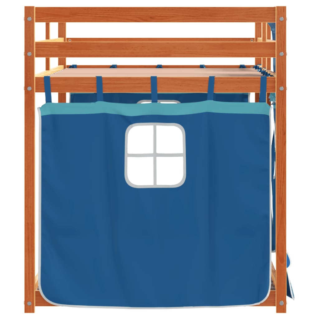 Stapelbed met gordijnen 90x190 cm massief grenenhout blauw
