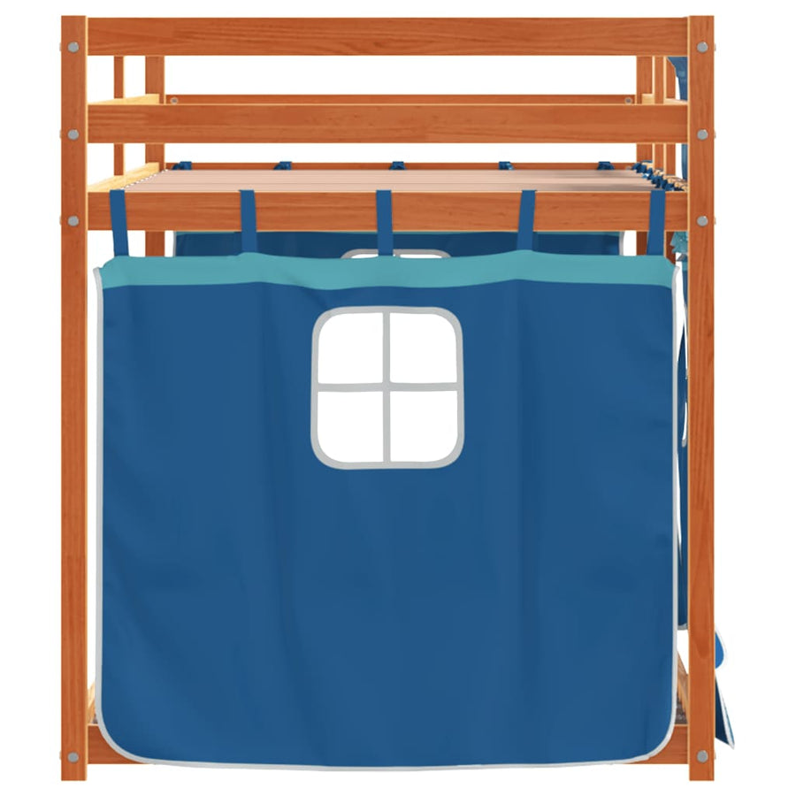Stapelbed met gordijnen 90x190 cm massief grenenhout blauw