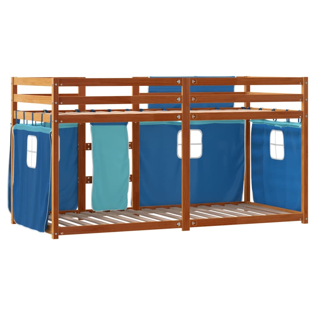 Stapelbed met gordijnen 90x190 cm massief grenenhout blauw