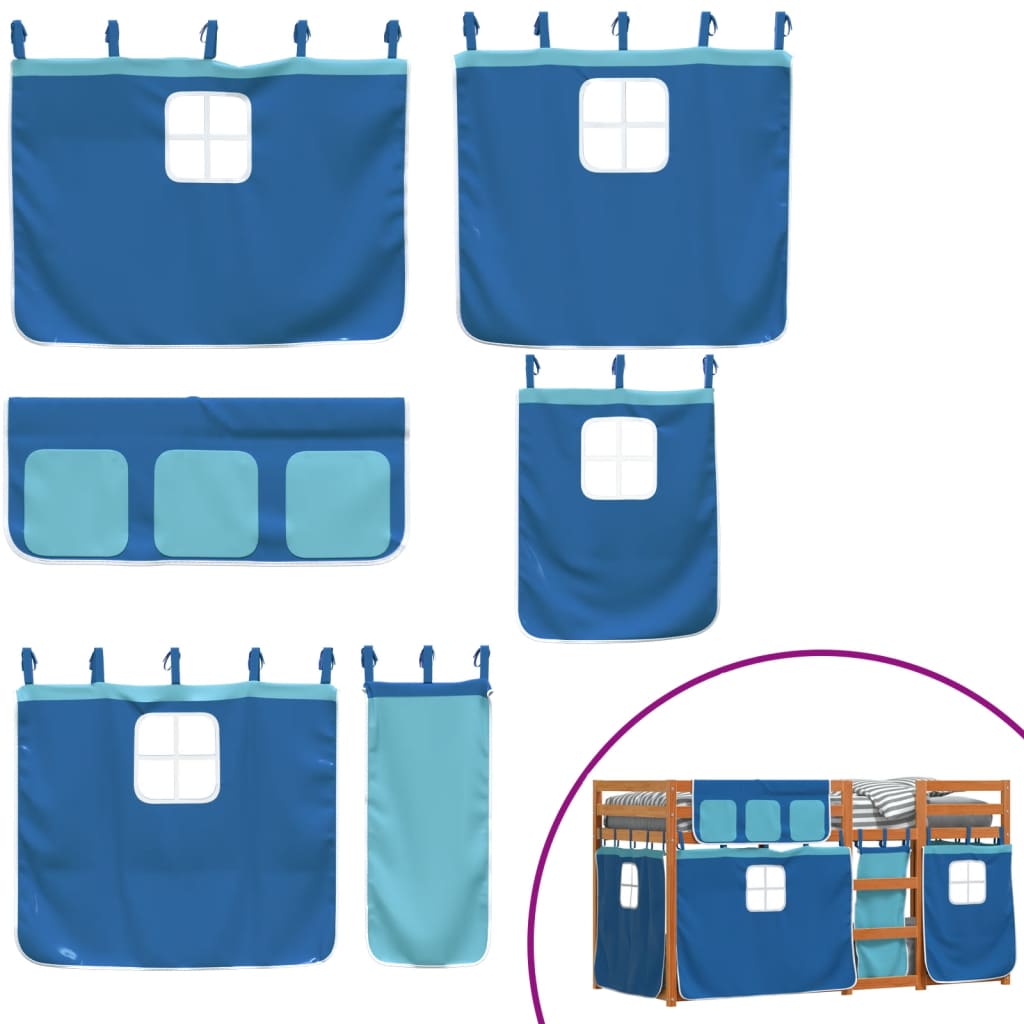 Stapelbed met gordijnen 90x190 cm massief grenenhout blauw