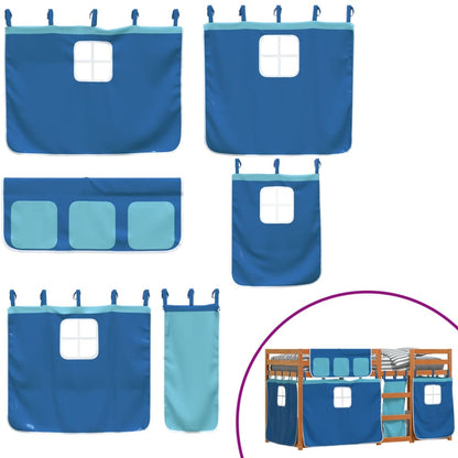 Stapelbed met gordijnen 90x190 cm massief grenenhout blauw