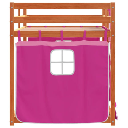 Stapelbed met gordijnen 90x190 cm grenenhout roze
