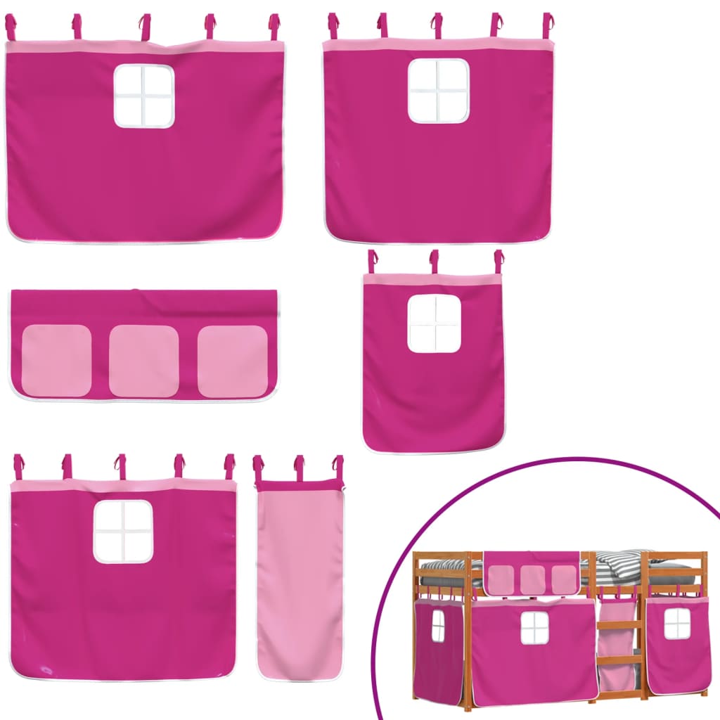 Stapelbed met gordijnen 90x190 cm grenenhout roze