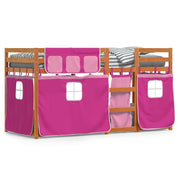 Stapelbed 90x190 cm grenenhout roze met gordijnen