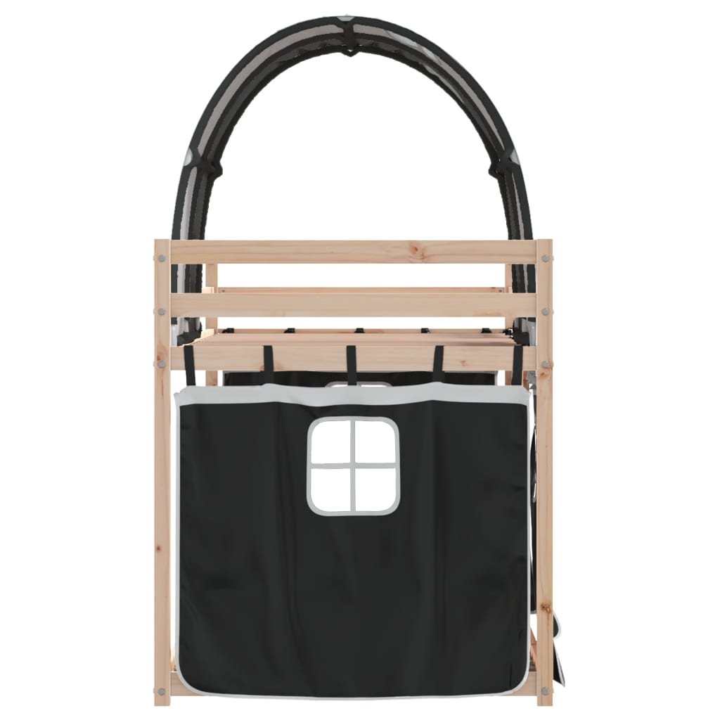 Stapelbed met gordijnen 90x200 cm grenenhout wit en zwart