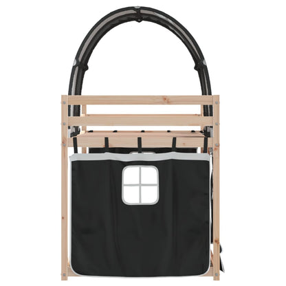 Stapelbed met gordijnen 90x200 cm grenenhout wit en zwart