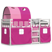 Stapelbed 90x200 cm grenenhout roze met gordijnen
