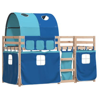 Stapelbed met gordijnen 75x190 cm massief grenenhout blauw