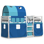 Stapelbed 75x190 cm massief grenenhout blauw met gordijn