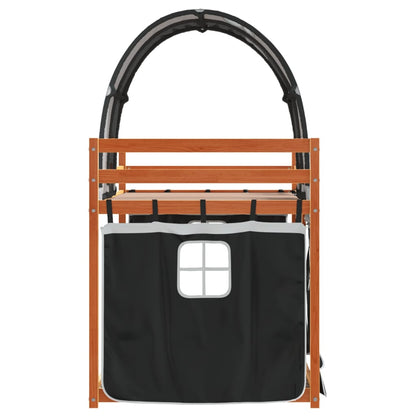 Stapelbed met gordijnen 80x200 cm grenenhout wit en zwart