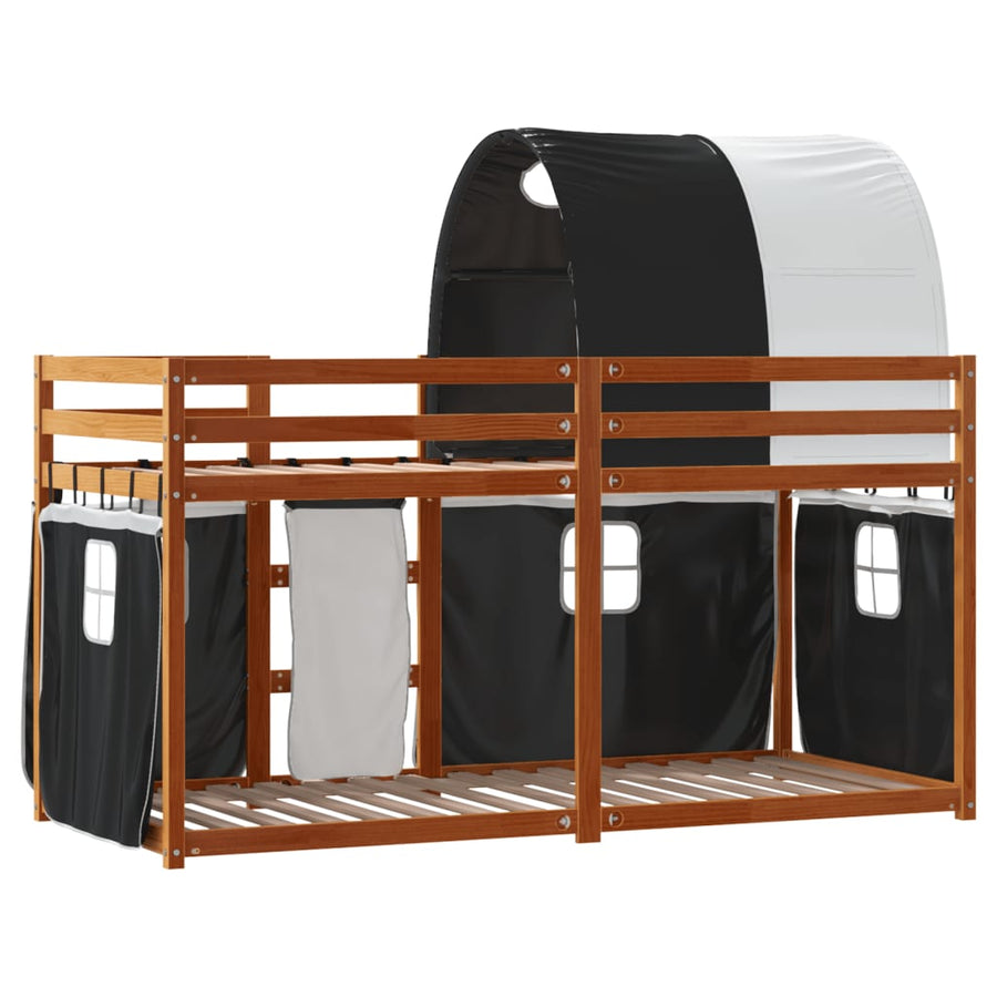 Stapelbed met gordijnen 80x200 cm grenenhout wit en zwart