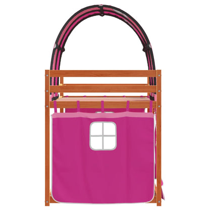 Stapelbed met gordijnen 80x200 cm grenenhout roze