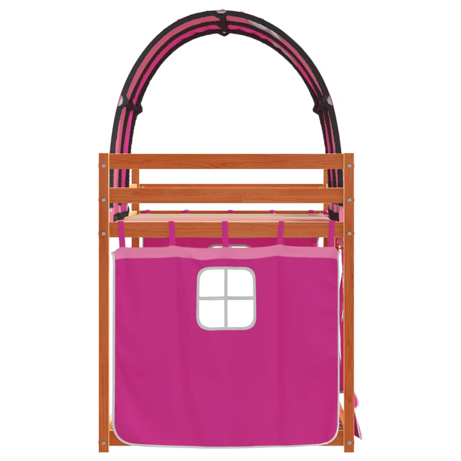 Stapelbed met gordijnen 80x200 cm grenenhout roze