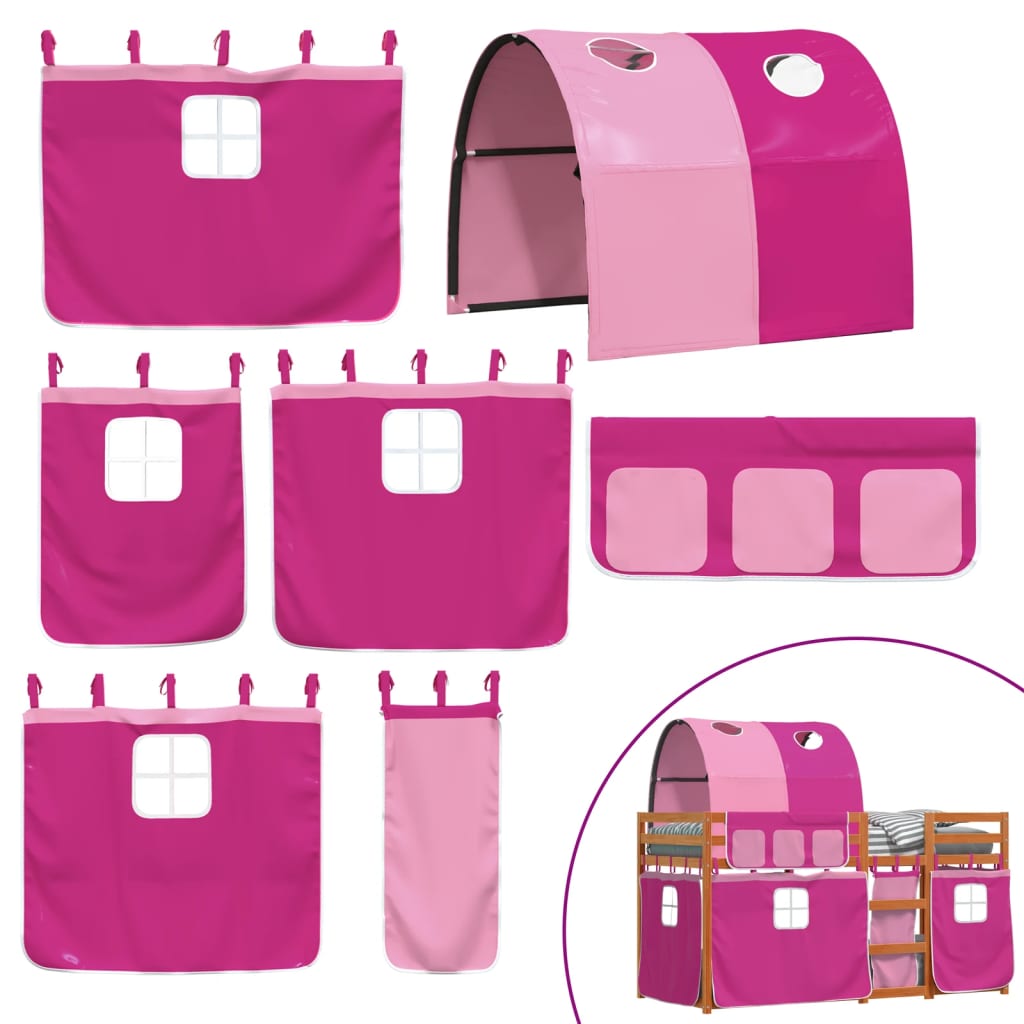 Stapelbed met gordijnen 80x200 cm grenenhout roze