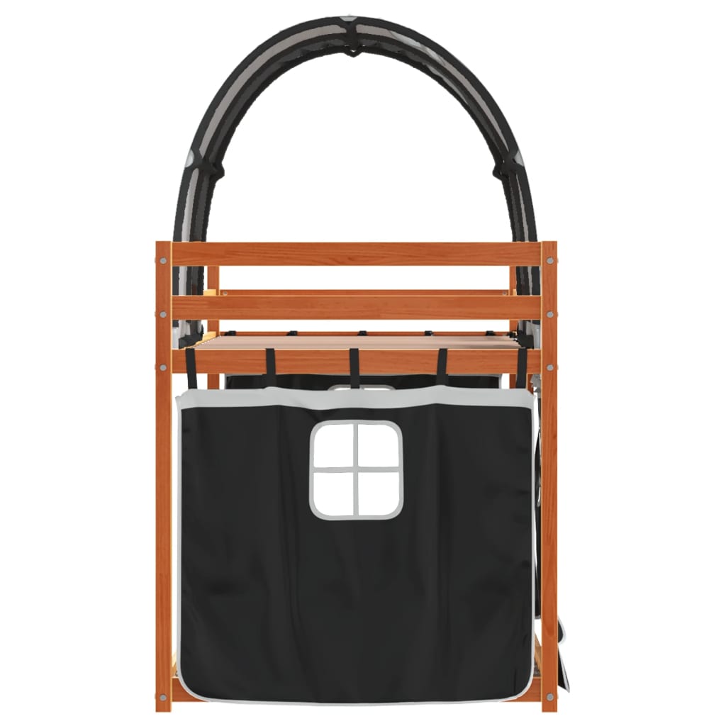 Stapelbed met gordijnen 75x190 cm grenenhout wit en zwart