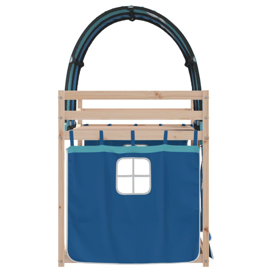 Stapelbed met gordijnen 90x190 cm massief grenenhout blauw