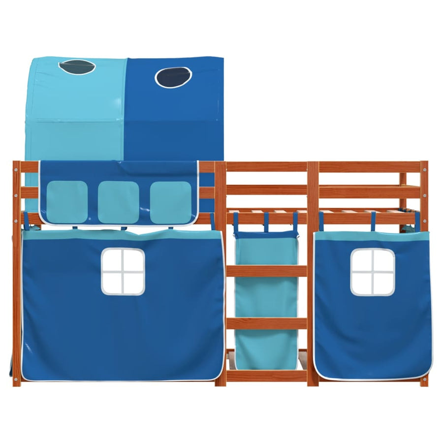 Stapelbed met gordijnen 90x200 cm massief grenenhout blauw