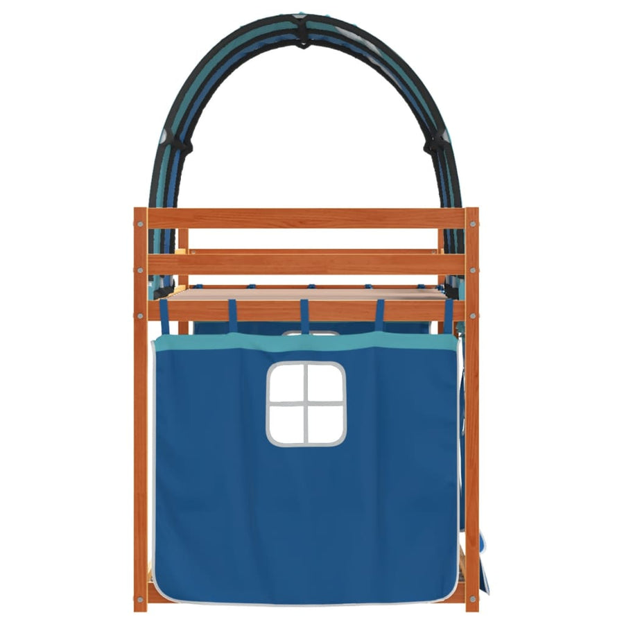 Stapelbed met gordijnen 90x200 cm massief grenenhout blauw