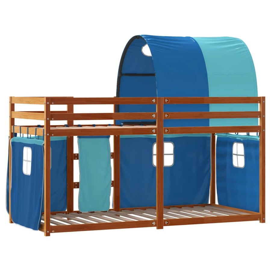 Stapelbed met gordijnen 90x200 cm massief grenenhout blauw