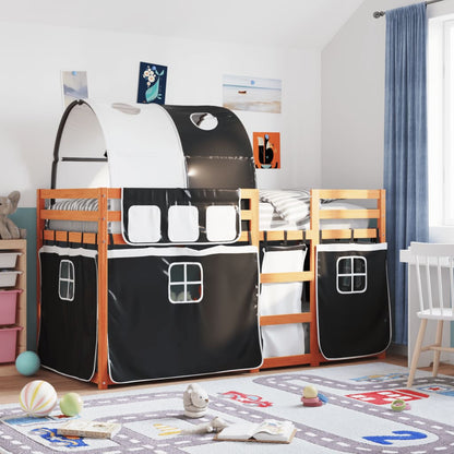 Stapelbed met gordijnen 90x190 cm grenenhout wit en zwart