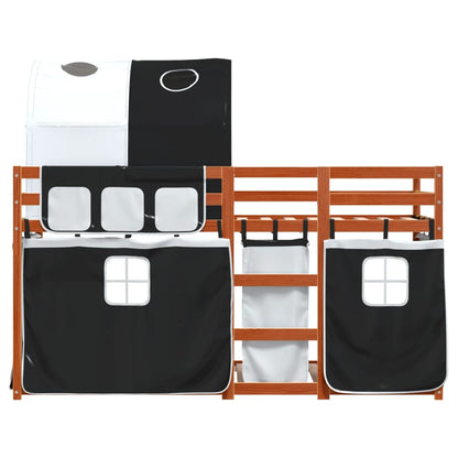 Stapelbed met gordijnen 90x190 cm grenenhout wit en zwart