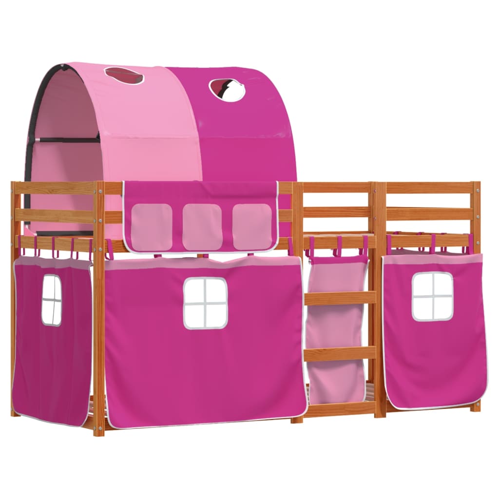 Stapelbed met gordijnen 90x190 cm grenenhout roze