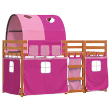Stapelbed met gordijnen 90x190 cm grenenhout roze