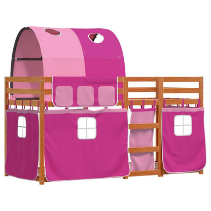 Stapelbed met gordijnen 90x190 cm grenenhout roze