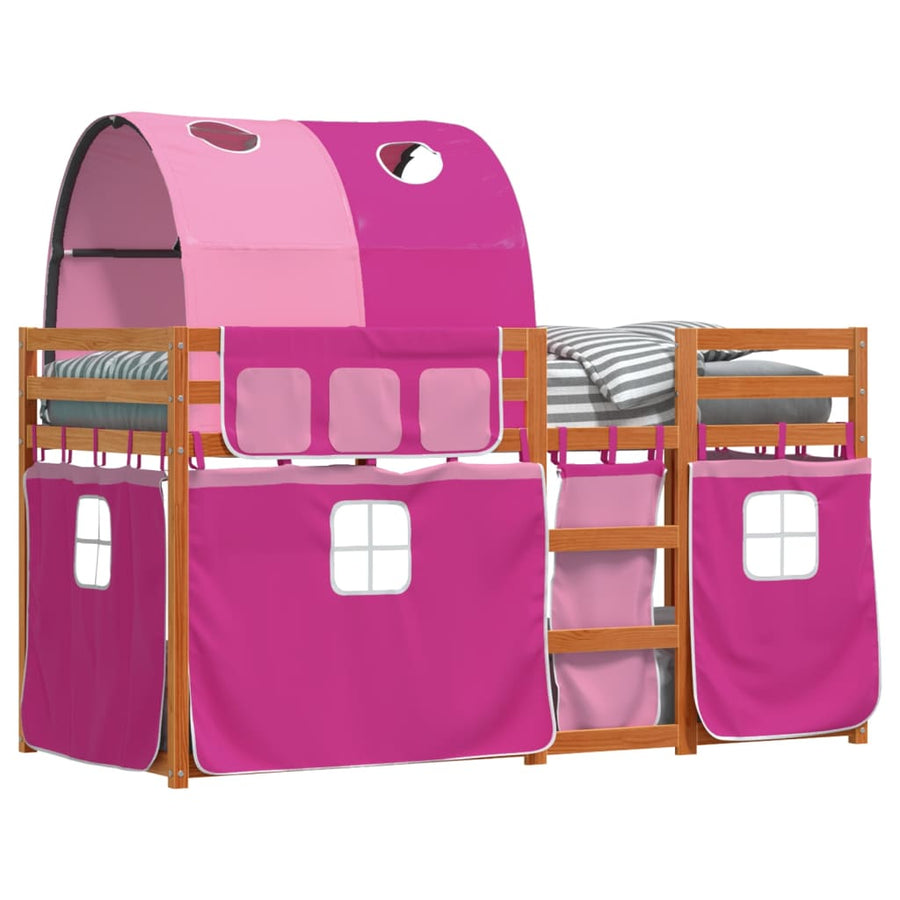 Stapelbed met gordijnen 90x190 cm grenenhout roze