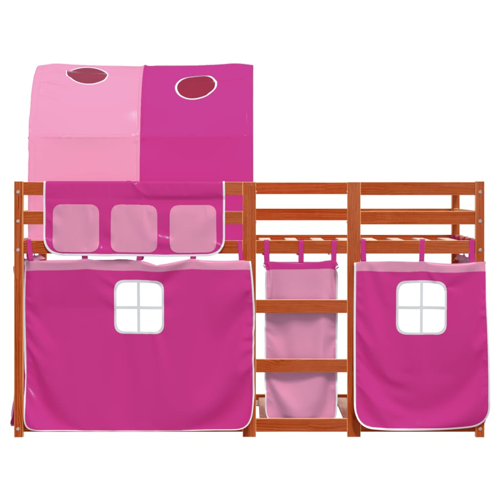 Stapelbed met gordijnen 90x190 cm grenenhout roze
