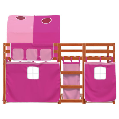 Stapelbed met gordijnen 90x190 cm grenenhout roze