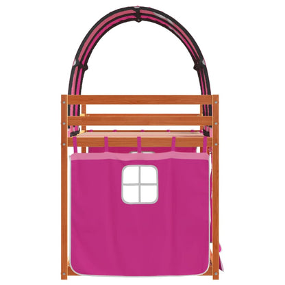 Stapelbed met gordijnen 90x190 cm grenenhout roze