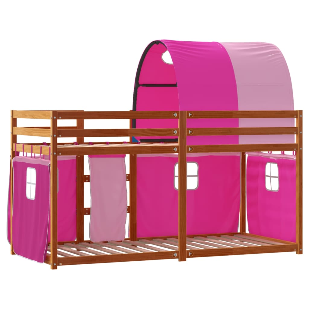 Stapelbed met gordijnen 90x190 cm grenenhout roze