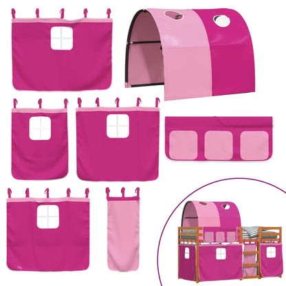 Stapelbed met gordijnen 90x190 cm grenenhout roze